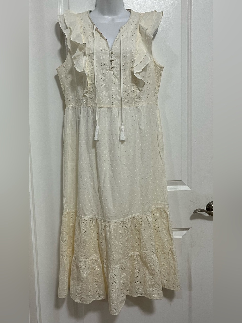 Matilda Jane x Joanna Gaines White Eyelet Peasant Midi Dress Sz L NWOT